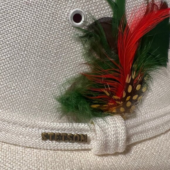 Stetson Godfather Feathered White/Cream Hat, Size Large - Picture 9 of 13
